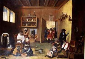 David Teniers, le barbier, l'estaminet, les minets et les singes Teniers-barbier